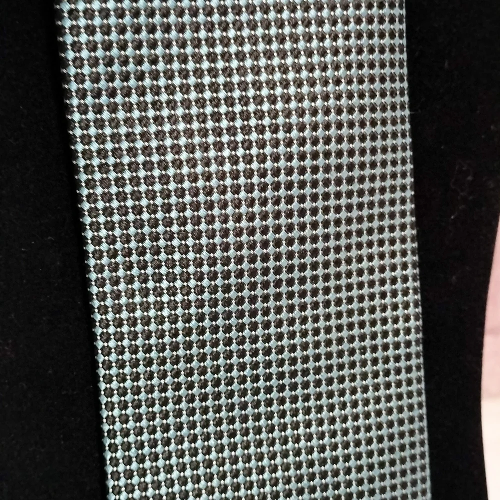 Men's Cortina Imported Silk Necktie Tie Black Blue Circle Geometric Handmade..T